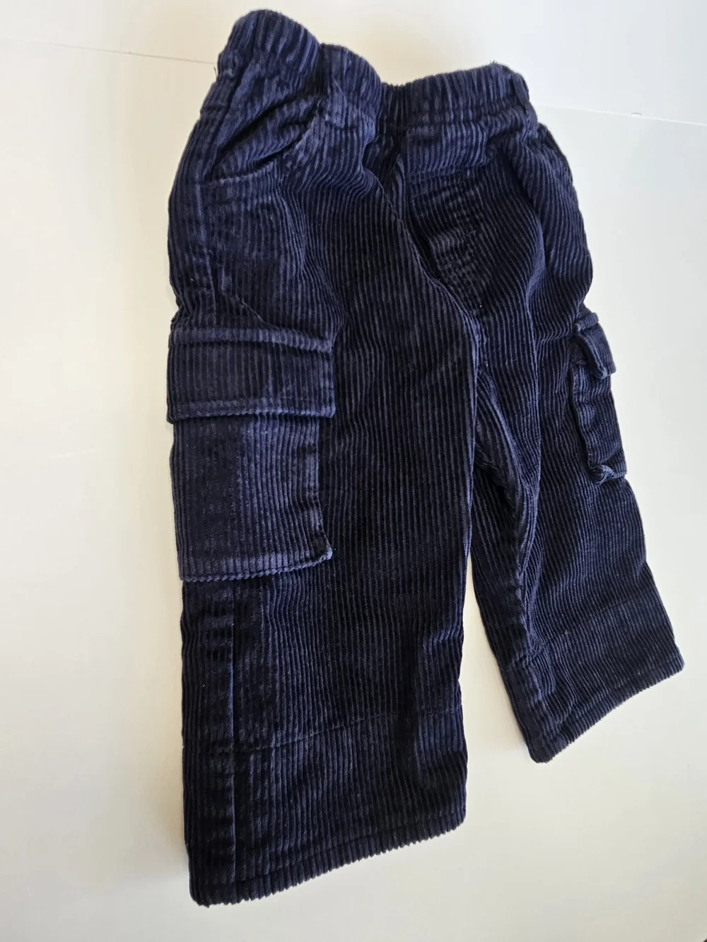 Vintage OshKosh Navy Corduroy Plaid Lined Cargo Pants 3-6M